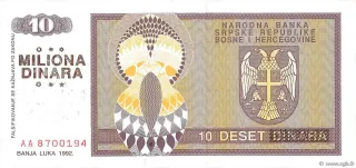 Bosnia and Herzegovina 10,000,000 Dinara, 1993 P-149 reverse